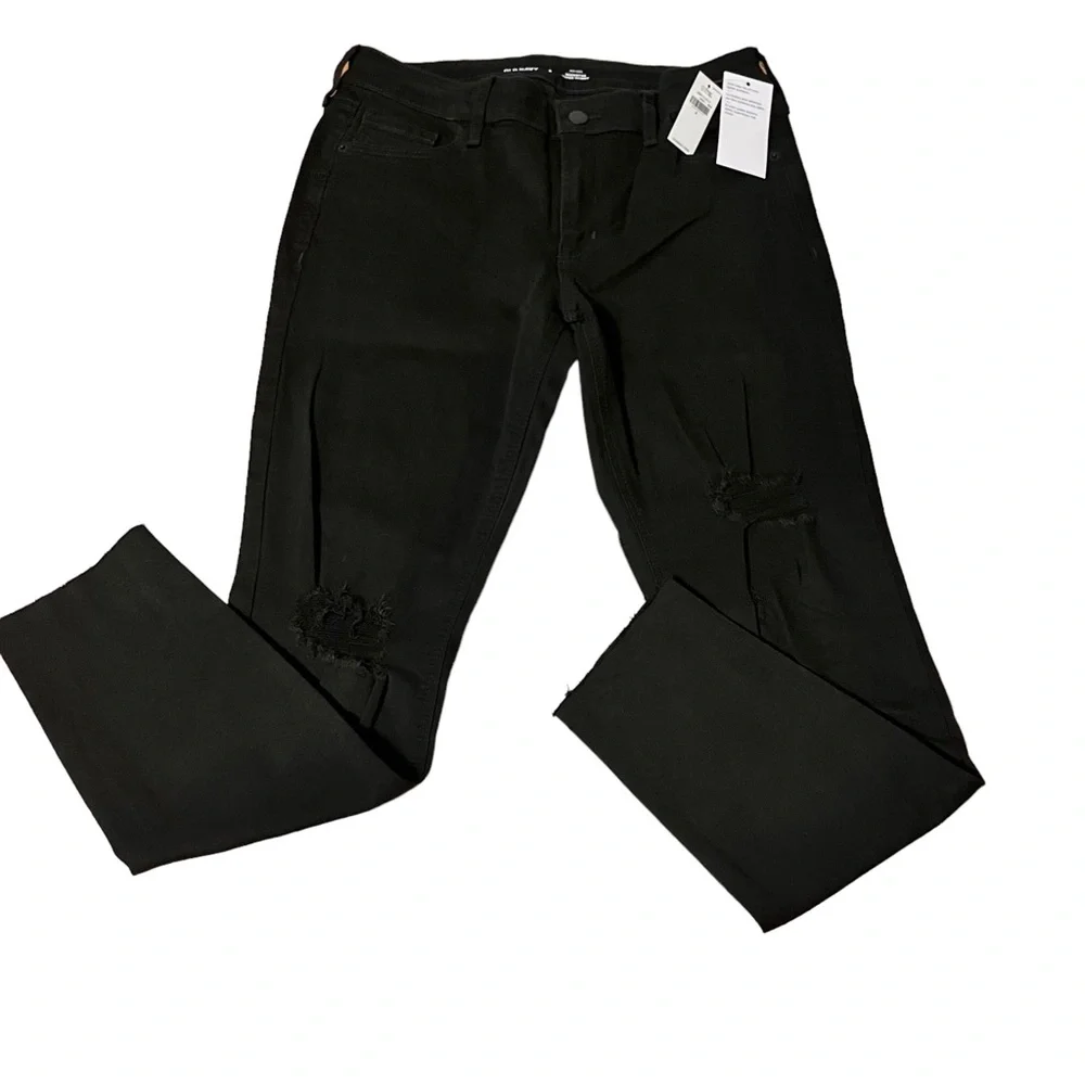 Old Navy Sz 8 Mid Rise Distressed Rockstar Super Skinny Jeans Black Ankle - Picture 1 of 11